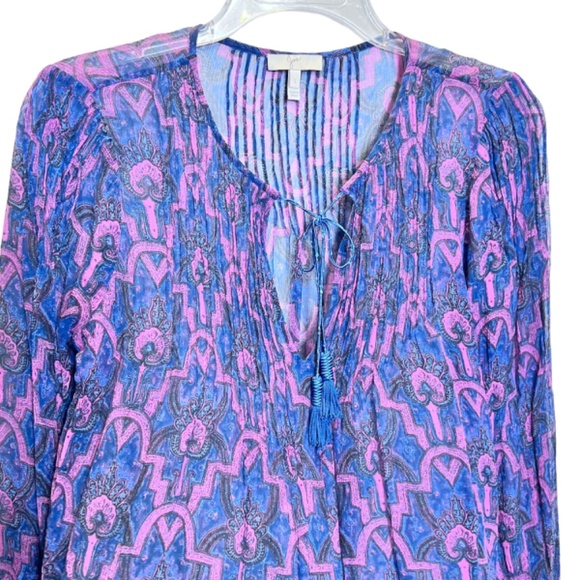 Joie Sheer 3/4 Sleeve Drawsstring Neck Boho Tunic Top - Picture 2 of 10